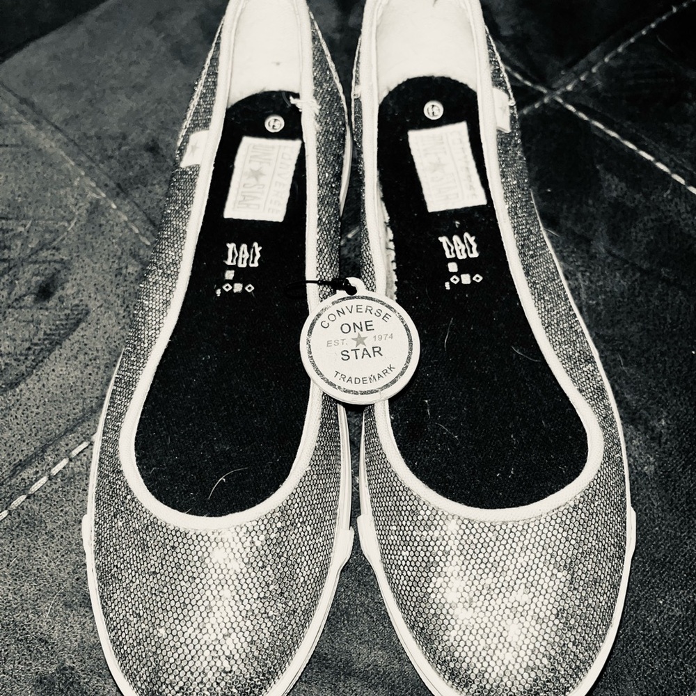 RARE Y2K Converse Women's Shimmering Silver Slip-On Sneakers